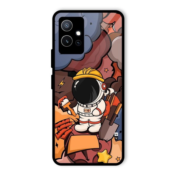 Comic Space Astronaut Glass Back Case for Vivo Y75 5G