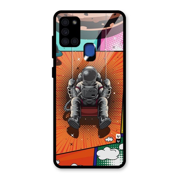 Cool Astraunaut Comic Swing Glass Back Case for Galaxy A21s