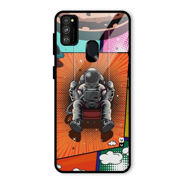 Cool Astraunaut Comic Swing Glass Back Case for Galaxy M21