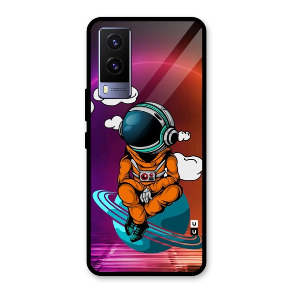 Cool Astraunaut Relaxing Glass Back Case for Vivo V21e 5G