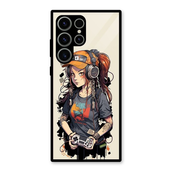 Cool Gamer Girl Glass Back Case for Galaxy S23 Ultra