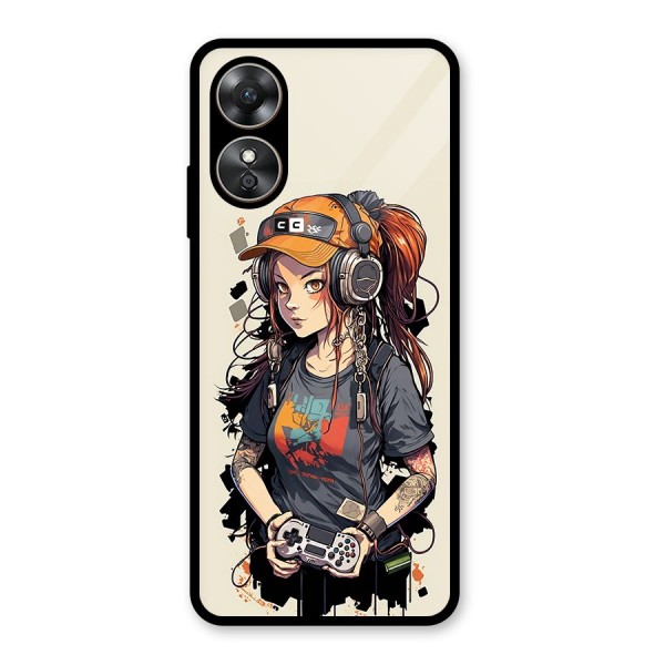 Cool Gamer Girl Glass Back Case for Oppo A17