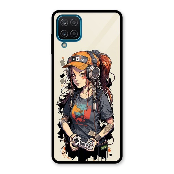 Cool Gamer Girl Glass Back Case for Galaxy A12