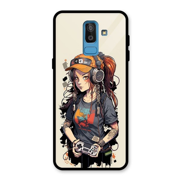 Cool Gamer Girl Glass Back Case for Galaxy J8