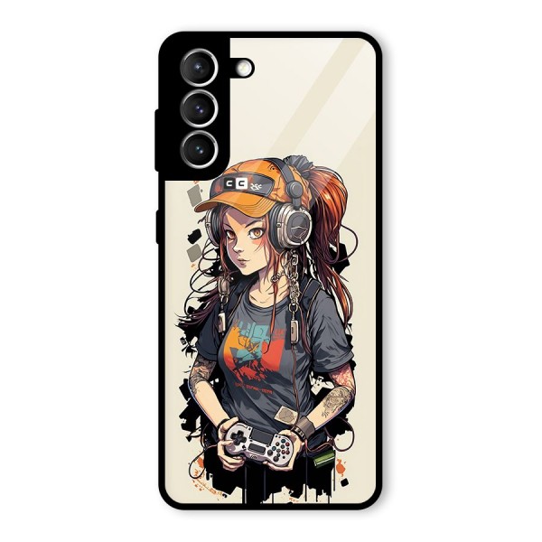 Cool Gamer Girl Glass Back Case for Galaxy S21 5G