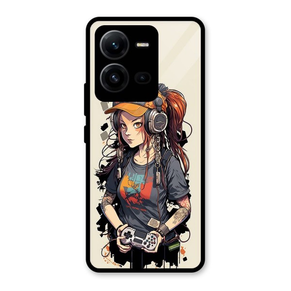 Cool Gamer Girl Glass Back Case for Vivo V25