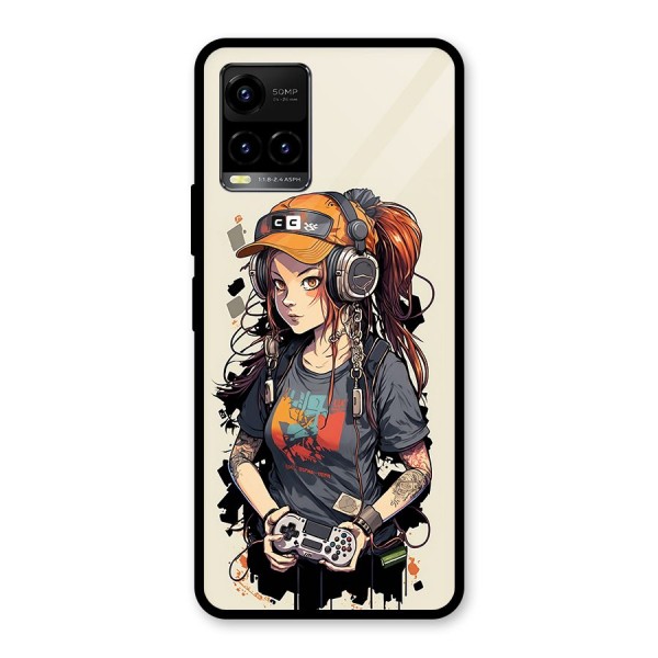 Cool Gamer Girl Glass Back Case for Vivo Y21A