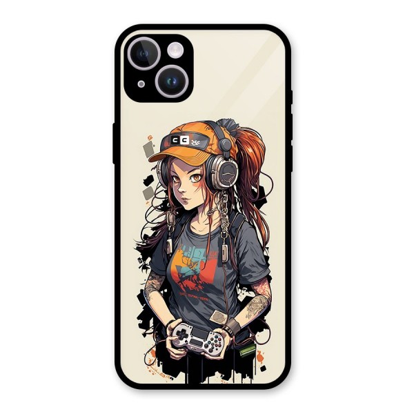 Cool Gamer Girl Glass Back Case for iPhone 14 Plus