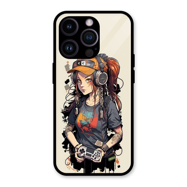 Cool Gamer Girl Glass Back Case for iPhone 14 Pro