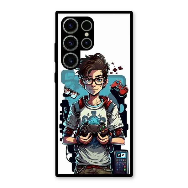 Cool Gamer Guy Glass Back Case for Galaxy S23 Ultra