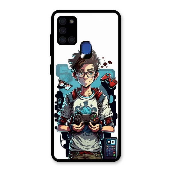 Cool Gamer Guy Glass Back Case for Galaxy A21s