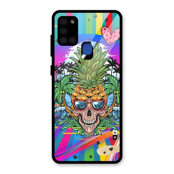 Cool Pineapple Skull Glass Back Case for Galaxy A21s