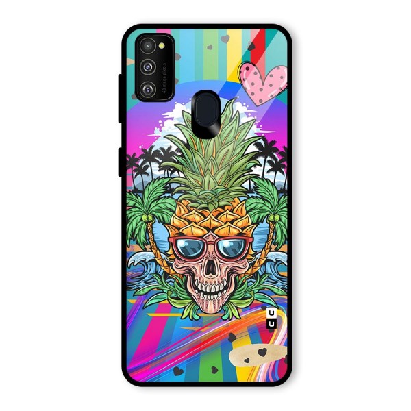 Cool Pineapple Skull Glass Back Case for Galaxy M21