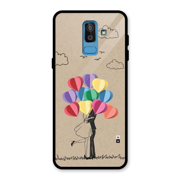 Couple With Card Baloons Glass Back Case for Galaxy J8