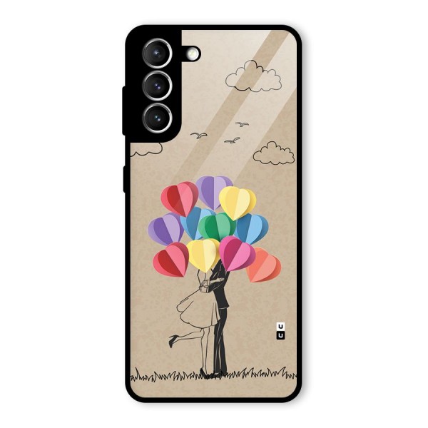 Couple With Card Baloons Glass Back Case for Galaxy S21 5G