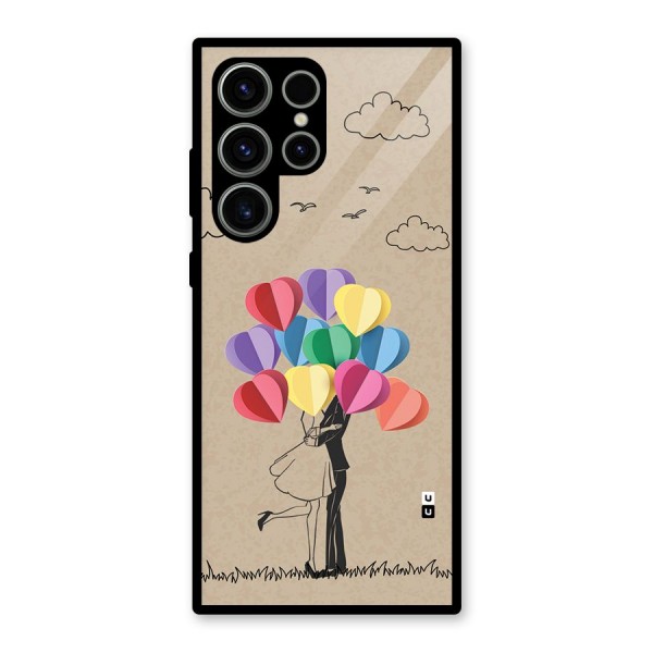 Couple With Card Baloons Glass Back Case for Galaxy S23 Ultra