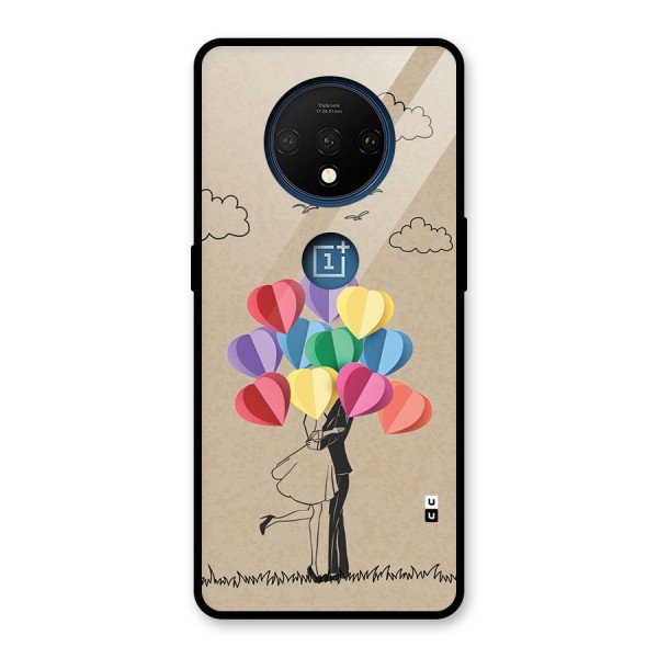 Couple With Card Baloons Glass Back Case for OnePlus 7T