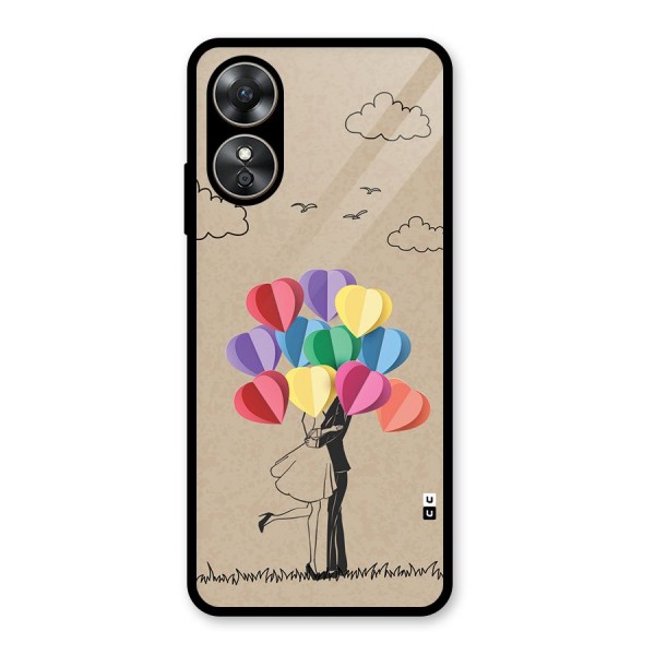 Couple With Card Baloons Glass Back Case for Oppo A17