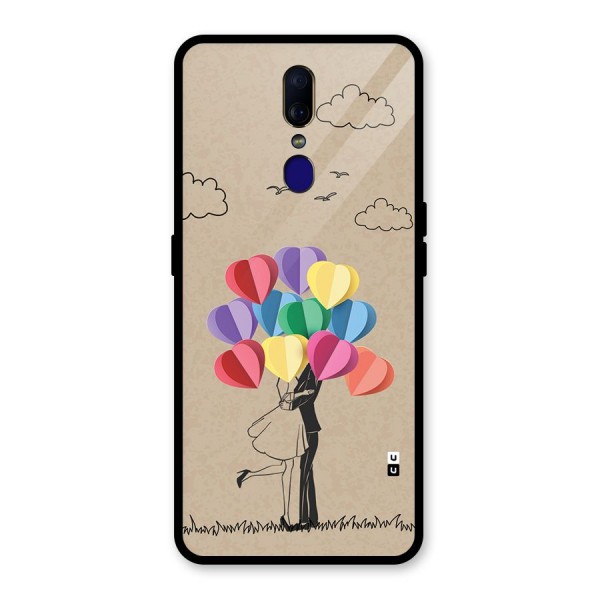 Couple With Card Baloons Glass Back Case for Oppo F11