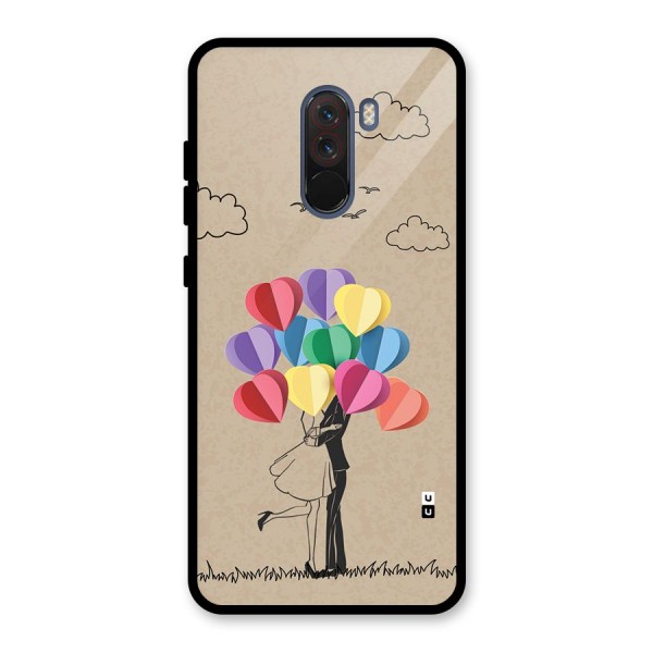 Couple With Card Baloons Glass Back Case for Poco F1