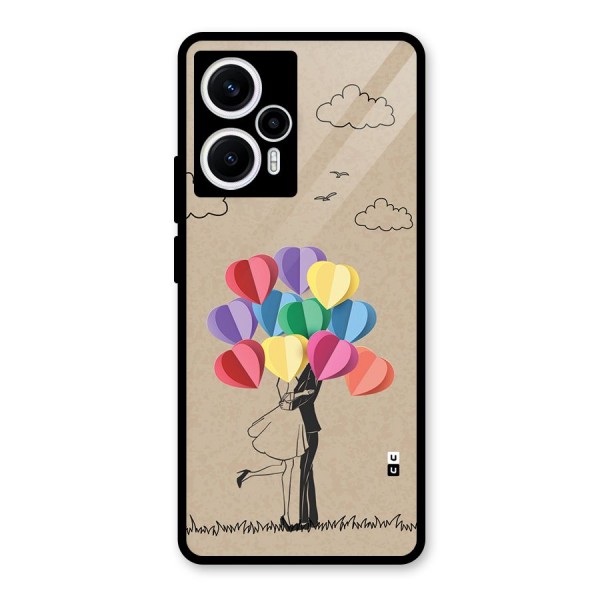 Couple With Card Baloons Glass Back Case for Poco F5