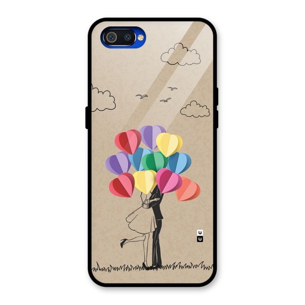 Couple With Card Baloons Glass Back Case for Realme C2