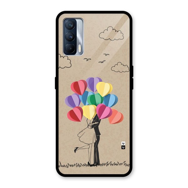 Couple With Card Baloons Glass Back Case for Realme X7