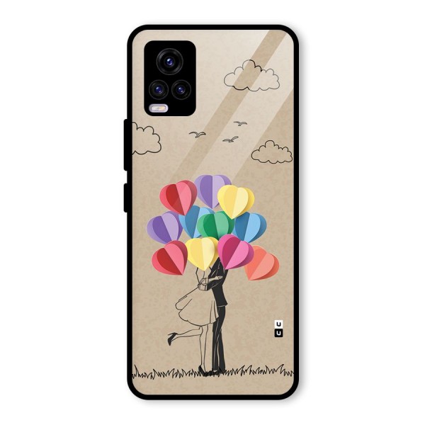 Couple With Card Baloons Glass Back Case for Vivo V20