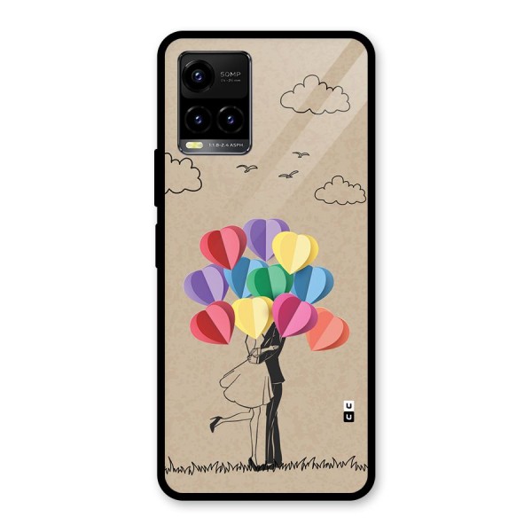 Couple With Card Baloons Glass Back Case for Vivo Y21A