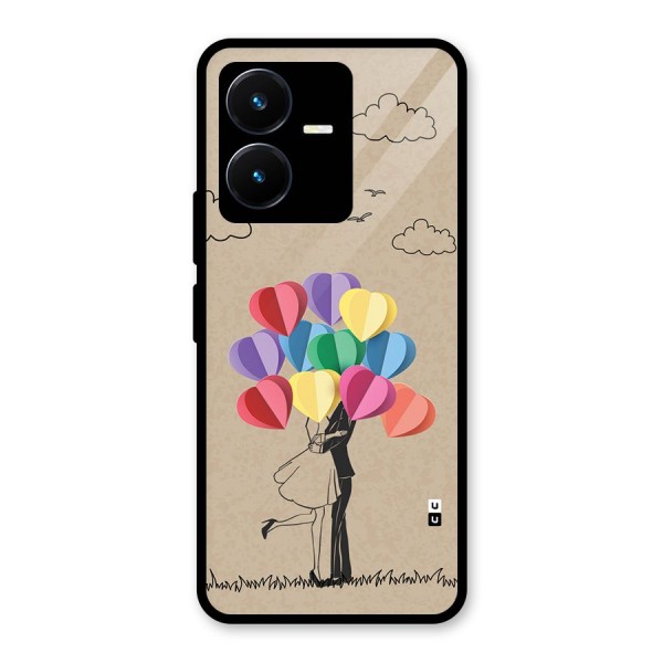 Couple With Card Baloons Glass Back Case for Vivo Y22