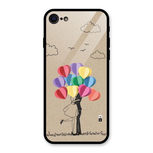 Couple With Card Baloons Glass Back Case for iPhone 8