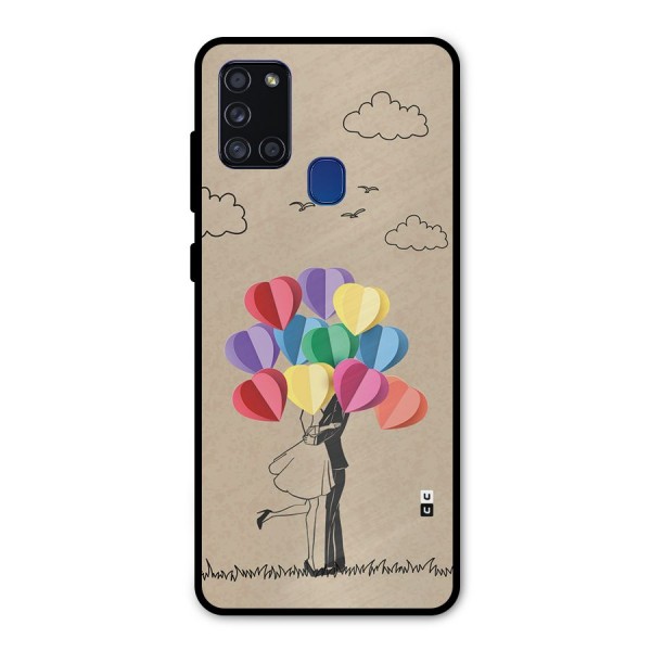 Couple With Card Baloons Metal Back Case for Galaxy A21s