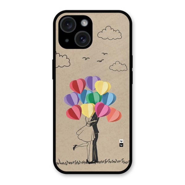 Couple With Card Baloons Metal Back Case for iPhone 15