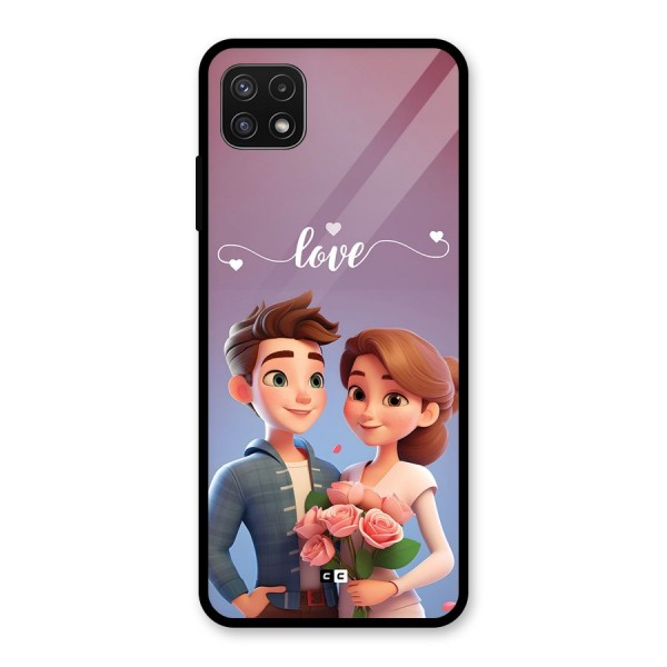 Couple With Flower Glass Back Case for Galaxy A22 5G