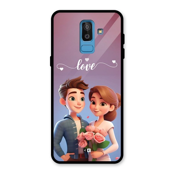 Couple With Flower Glass Back Case for Galaxy J8