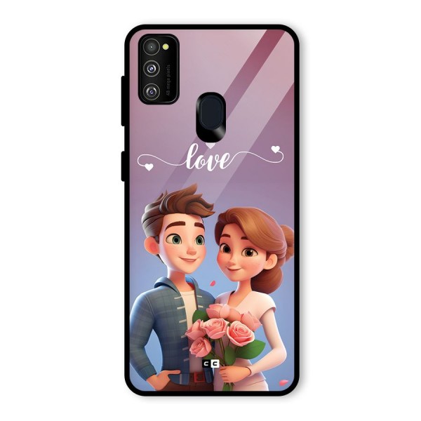 Couple With Flower Glass Back Case for Galaxy M21