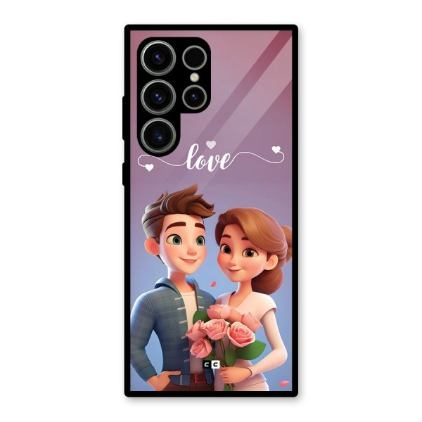 Couple With Flower Glass Back Case for Galaxy S23 Ultra