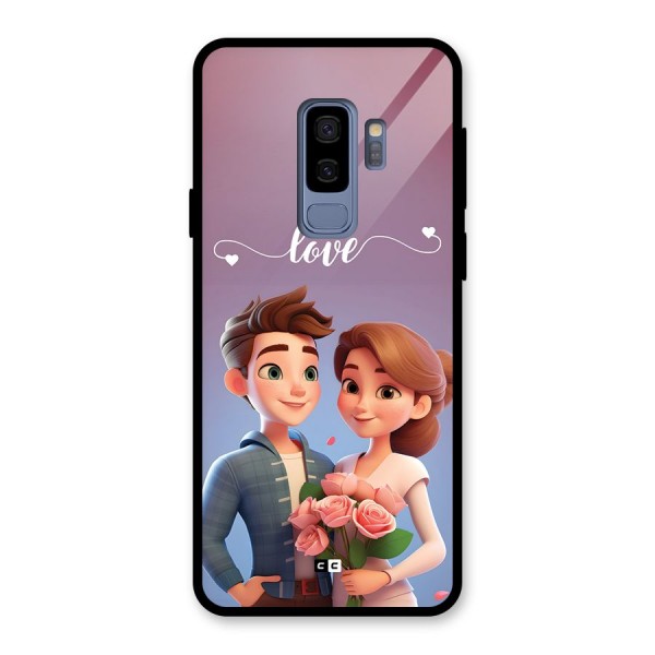 Couple With Flower Glass Back Case for Galaxy S9 Plus