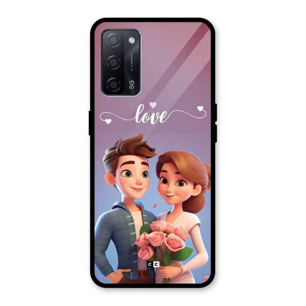 Couple With Flower Glass Back Case for Oppo A53s 5G