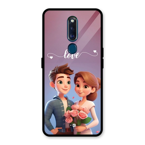 Couple With Flower Glass Back Case for Oppo F11 Pro