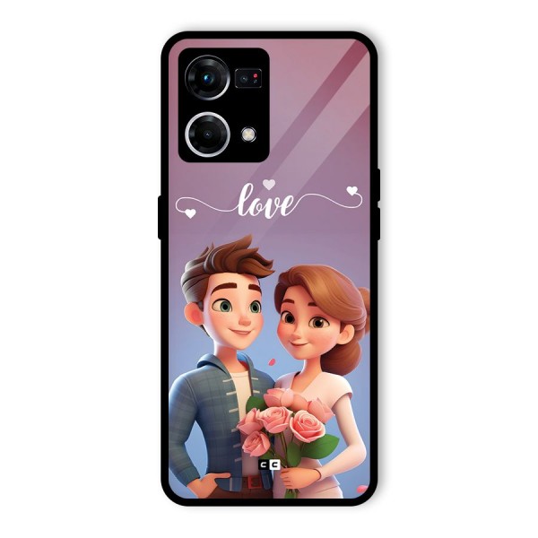 Couple With Flower Glass Back Case for Oppo F21 Pro 4G