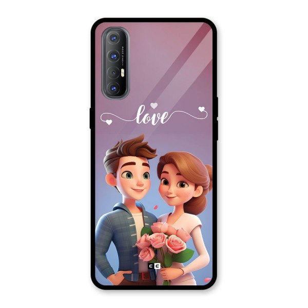 Couple With Flower Glass Back Case for Oppo Reno3 Pro