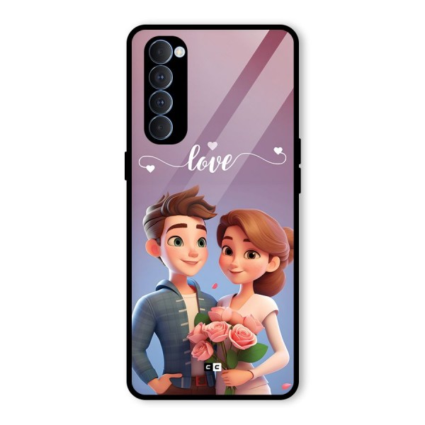 Couple With Flower Glass Back Case for Oppo Reno4 Pro