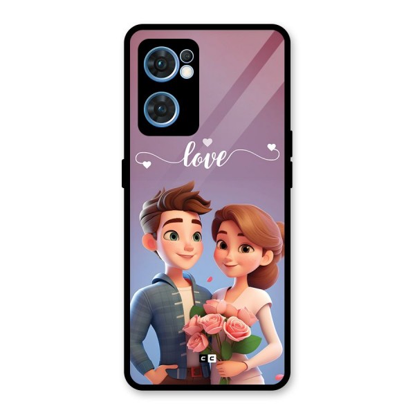 Couple With Flower Glass Back Case for Oppo Reno7 5G