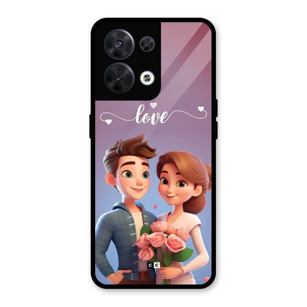 Couple With Flower Glass Back Case for Oppo Reno8 5G