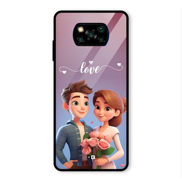 Couple With Flower Glass Back Case for Poco X3 Pro