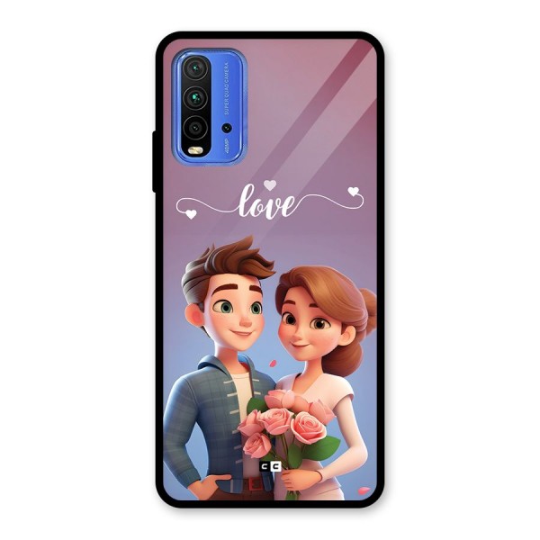 Couple With Flower Glass Back Case for Redmi 9 Power