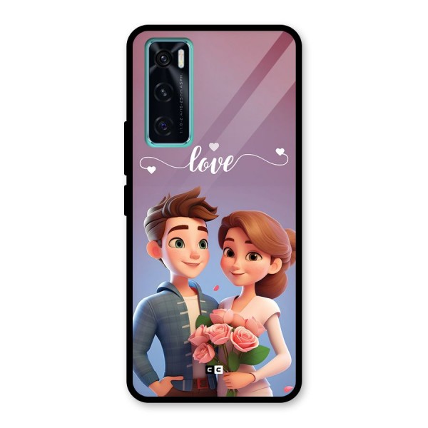 Couple With Flower Glass Back Case for Vivo V20 SE