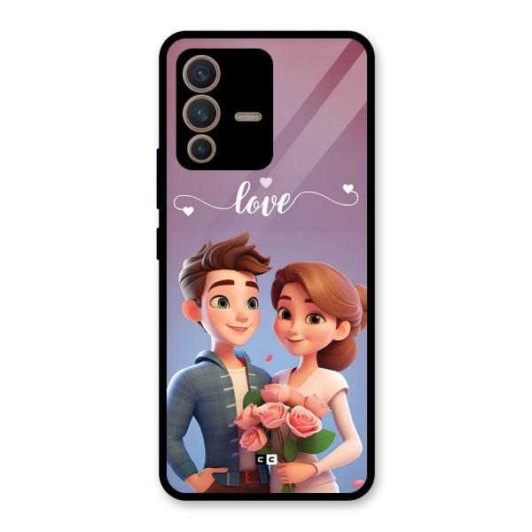 Couple With Flower Glass Back Case for Vivo V23 5G