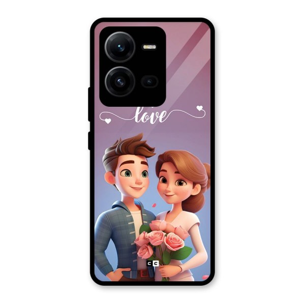 Couple With Flower Glass Back Case for Vivo V25